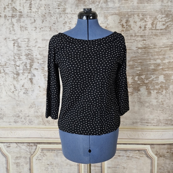 Louie et Lucie Tops - Louie et Lucie Black Polka Dot Top M Boatneck 3/4 Sleeve Rockabilly Retro Pinup